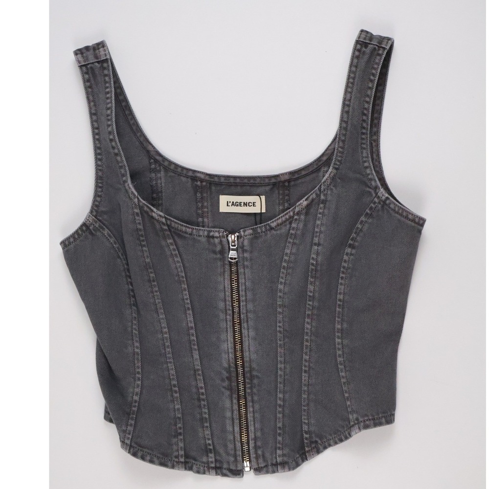 L'AGENCE Elysia Zip Corset Tank Medium Grey Denim Medium NWT $225